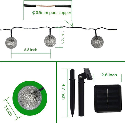 15ft 20LED dephen - Outdoor String Lights Solar Christmas Lights Outdoor Waterproof Multicolor Moroccan String Lights