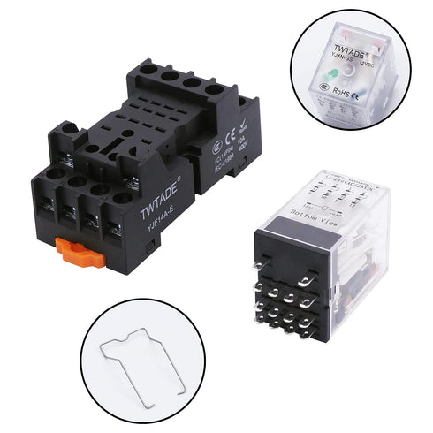 TWTADE/DC 12V Relay 5A Electromagnetic Power Coil Relay, 14 Pins with Indicator Light & Socket Base
