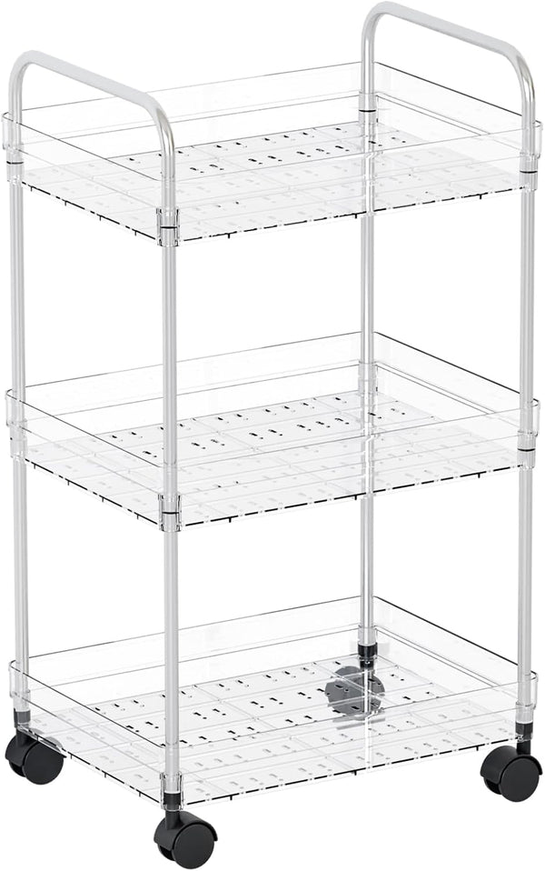 Yieach 3 Tiered Rolling Utility Cart on Wheels with Handle,Modern Design Storage Cart