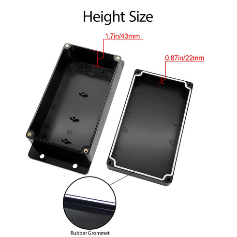 Junction Box IP65 Waterproof Dustproof ABS Plastic Electric Project Enclosure with Fixed Ear, Black, 6.2x3.5x2.5 inch