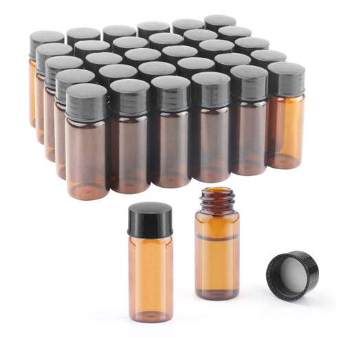 30 Pack 10ml (1/3 Oz) Amber Glass Sample Vials, Empty Glass Bottles for Liquid Sampling, Lab Test Vials