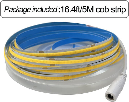 6000K,DC12V 16.4ft/5M 320leds/M CRI90 8mm,for HAMRVL COB LED Strip Lights White Flexible LED Tape Lights Indoor Home