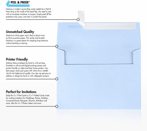 LUXPAPER A7 Invitation Envelopes for 5 x 7 Cards, Baby Blue, 250 Pack