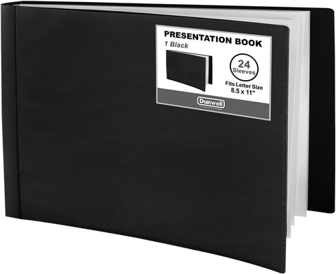 Dunwell 8.5x11 Portfolio Binder, Plastic Presentation Book, 24 Pockets for Letter Size Documents, Acid-Free Poly