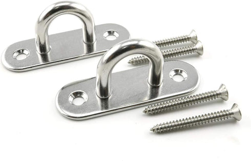 2-Pack M8 Strip Type Eye Plate with Enclosed Hook, 304 Stainless Steel Heavy Duty Ceiling & Wall Mount