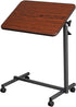 Tilting Bedside Table with Wheels & Brake - Adjustable for Hospital and Home Use, Dark Wood Grain