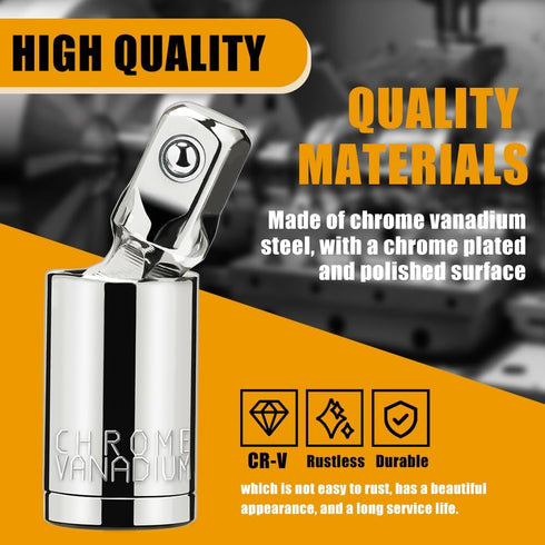 3PCS Universal Joint Socket Set, 1/4 3/8 1/2 Drive Swivel Socket Adapter for Narrow Spaces