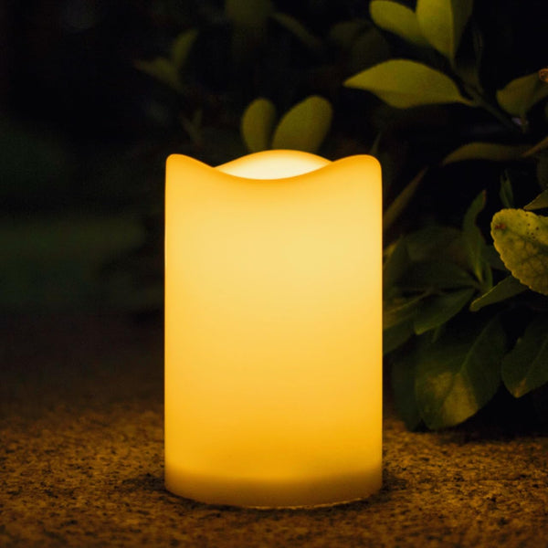 Solar Candles Outdoor Waterproof, 3" x 4.5" Ivory White Flameless LED Pillar Candles with Dusk to Dawn Light Sensor
