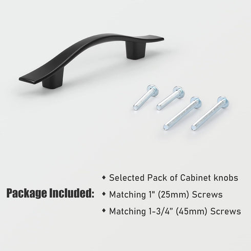KNOBWELL 6 Pack 3 inch Black Cabinet Handles, Wave Style Black Handles for Cabinet and Cupboard, 3 inch Hole Center