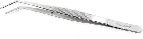 Lab Tweezers High Precision Forceps, 6" (15.2 cm), Fine Strong Angled Point Tweezers in Stainless Steel