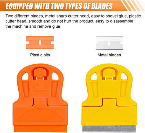 ZIMISI 2PCS Set, 10 10 (2PCS) Razor Blade Scraper Tool Mini Car Paint Remover with Plastic Blades & Metal Blades