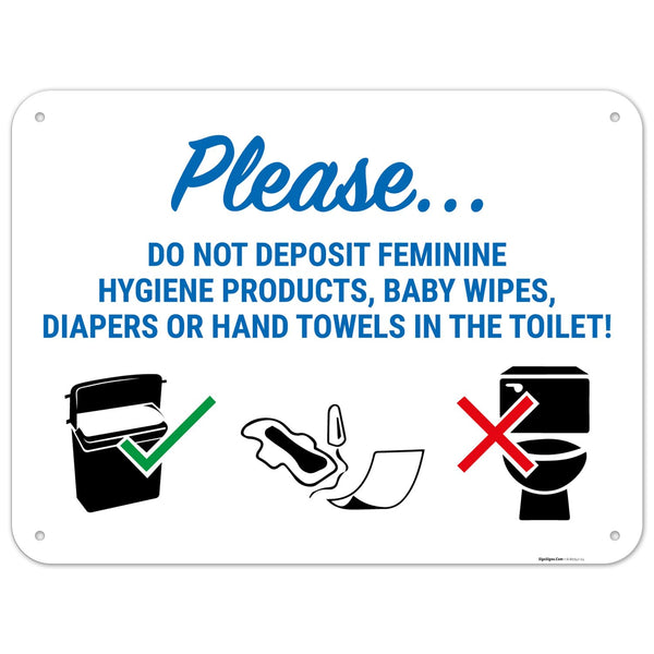 Please Do Not Deposit Feminine Products Baby Wipes Diapers in Toilet Sign,