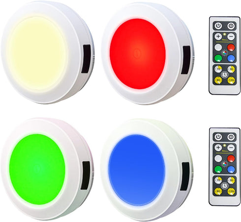 HONWELL Push Light Colored Puck Lights, Remote Controlled Battery Operated RGB Fairy Lights, Wireless Touch Lights,