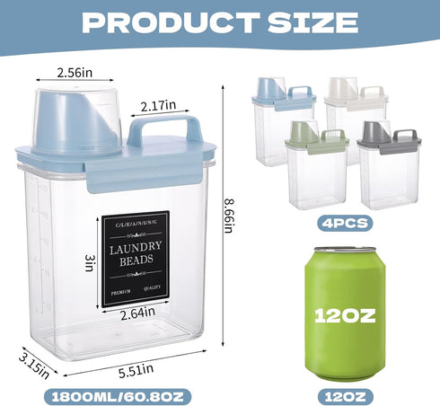 FUPMILPHRANX 4 Pack 61Oz Laundry Detergent Dispenser, Clear Plastic Liquid Laundry Soap Dispenser with Removable