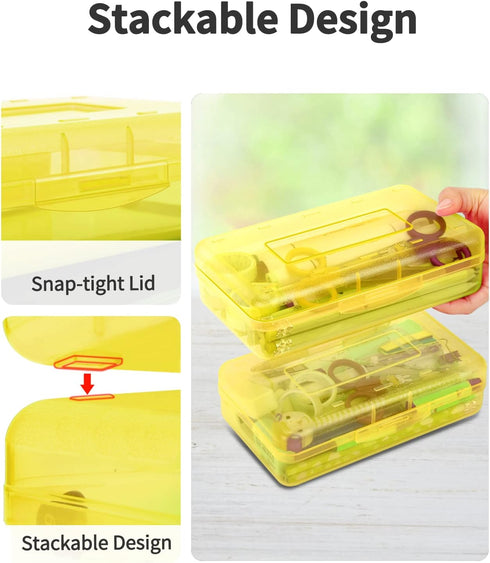 Sooez 6 Pack Pencil Box, Hard Plastic School Supplies Container with Lid, Clear Stackable Crayon Boxes
