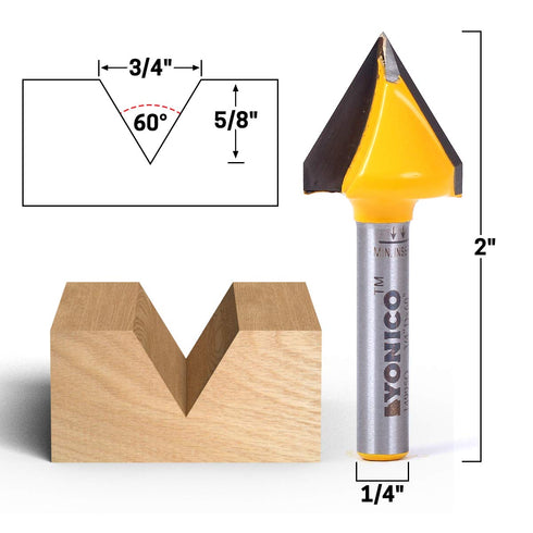 3 Set 1/4-Inch 14391q YONICO V Groove Router Bit Large Bit Shank