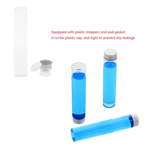 80ml Glass Clear Test Tubes with Screw Caps and Plastic Stoppers, Liquid Sample Vial, Leak-Proof Flat Test Tubes, 12PCS