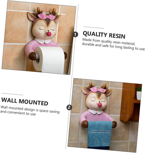 FUTUREORYY Cartoon Deer Roll Paper Holder Toilet Paper Shelf Wall-Mounted No Drilling Decorative Tissue Rack