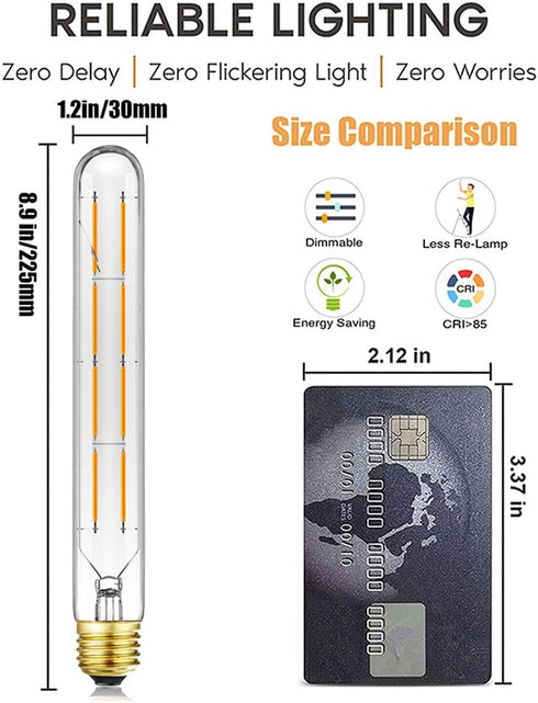 Leools T10 LED Long Bulbs 8W, E26 Dimmable Tubular Bulb, 75 Watt Equivalent, 2700K Warm White, 4-Pack, 8.9in (225mm).