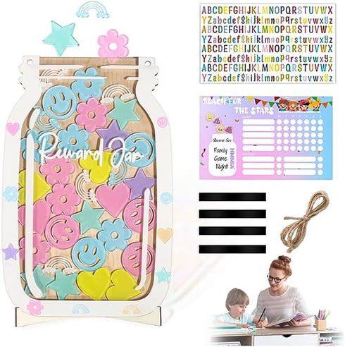 HMMIA Personalized Magnetic Reward Jar for Kids, Star Jar Reward System with Colorful