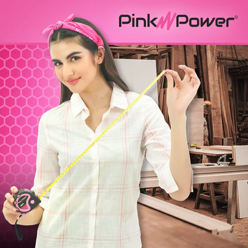 Pink Power 16ft Measuring Tape for Women s Tool Kit, Retractable Blade, Lock Button, Lightweight Pink Tape Measure