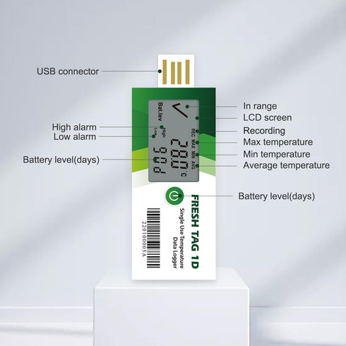 Freshliance Temperature Data Logger LCD Single Use with PDF Report, 7 Days, 1 Pack