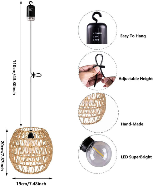 Bulb 4*AA Battery Operated Outdoor Chandelier for Gazebo Pendant Light with Remote Control LED Farmhouse Hanging Boho