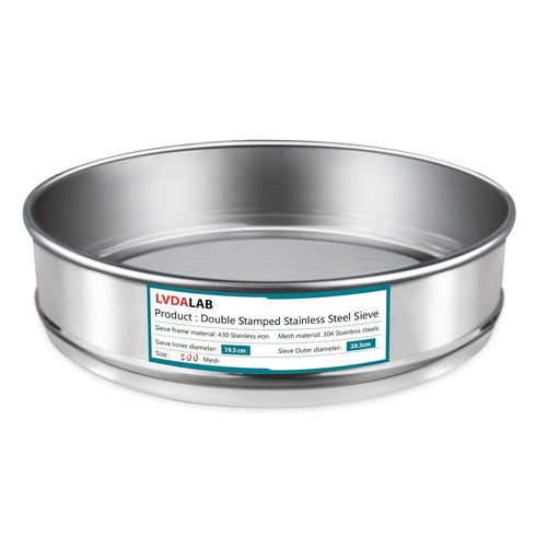 304 Stainless Steel Mesh Lab Sieve, 500 Mesh (0.03mm) Aperture, 7.9Inch Diameter for Industrial Laboratory Use
