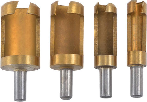 4pcs Wood Plug Hole Titanium Coated Cutter Drill Bits Set - 1/4" 3/8" 1/2" 5/8" Cutting Dowel Power Woodworking