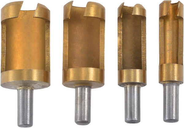 4pcs Wood Plug Hole Titanium Coated Cutter Drill Bits Set - 1/4" 3/8" 1/2" 5/8" Cutting Dowel Power Woodworking