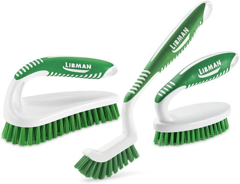 Libman Scrub Brush Kit Three Durable Brushes for Grout, Tile, Bathroom, Kitchen, Family Made in the USA