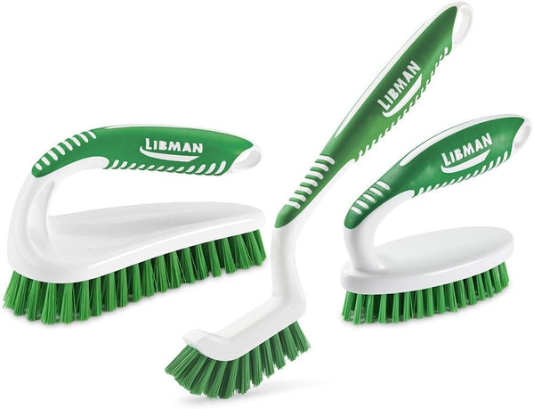 Libman Scrub Brush Kit Three Durable Brushes for Grout, Tile, Bathroom, Kitchen, Family Made in the USA