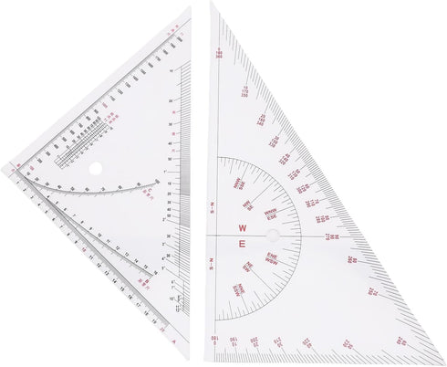 Klanata Large 405mm Marine Navigation Triangle Ruler & Protractor Set, Crystal Clear Acrylic
