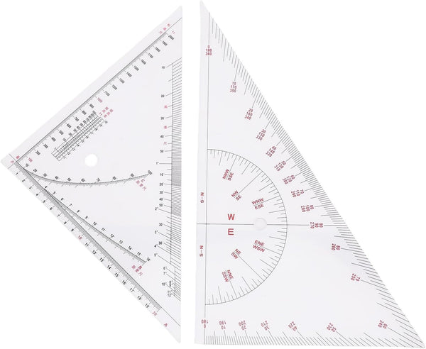 Klanata Large 405mm Marine Navigation Triangle Ruler & Protractor Set, Crystal Clear Acrylic