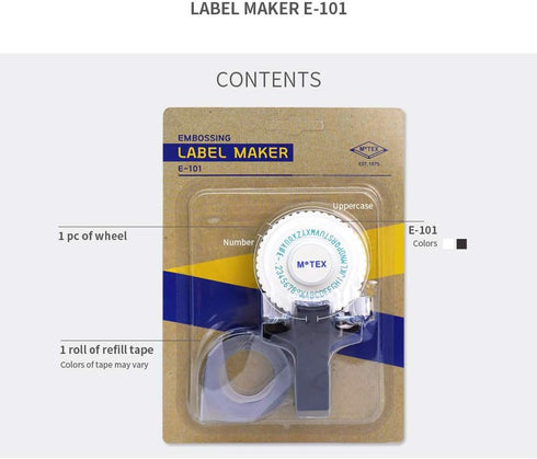 Motex Embossing Label Maker, Old School Labeling Tool for Manual Label Embossing - E-101 (1 Wheel, Black)