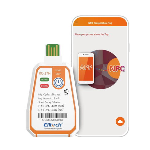 Elitech RC-17N NFC Disposable USB Temperature Data Logger PDF Report Light Indicator