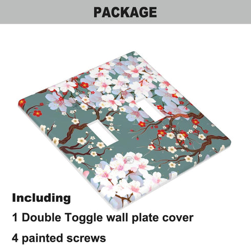 Farmhouse Spring Floral Double Switch Plate Covers, 2-Gang Cherry Blossoms and Plum Red Floral Light Switch Cover