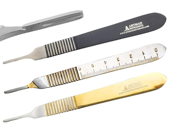 3 Pack Scalpel Handle B.P #3 Stainless Steel with Ruler for Precise Cutting, Compatible with Blades #6 to #16