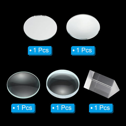 PATIKIL Optical Lens Set, 5 Pcs Double Convex Lens, Double Concave Lens, Prism Lens, Convex Mirror for Physics