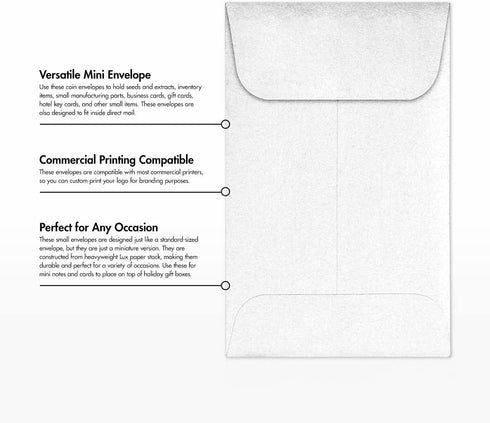 LUXPaper #1 Coin Envelopes, 2 1/4" x 3 1/2" Crystal Metallic, 50 Qty