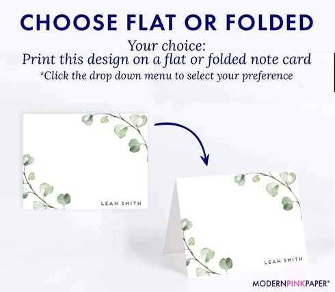Set, Eucalyptus Stationary Personalized Greenery Stationary with Envelopes, FLAT OR FOLDED, Personalized Greenery Note