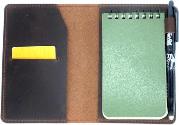 Leather Cover for Rite in the Rain & Rocketbook Mini Notebooks, Top Bound Spiral Notebook Holder, Darkbrown