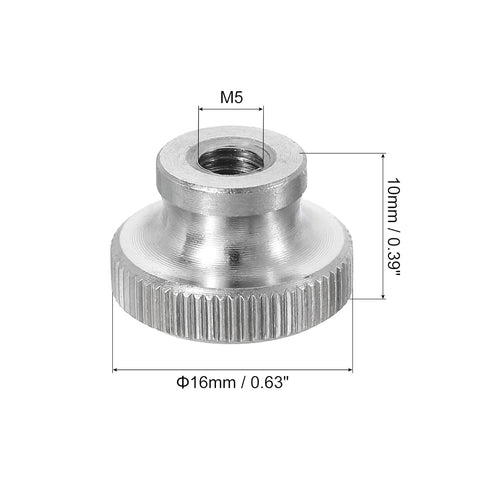 uxcell Knurled Thumb Nuts, 3Pcs M5 x D16mm x H10mm Stainless Steel Round Knobs Fasteners Through Hole Hand Screw Nut Silver for 3D Printer Parts, Machine Tools