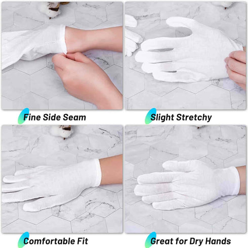 Paxcoo Cotton Gloves for Dry Hands - 20 Pairs Large White for Cosmetic Moisturizing and Inspection