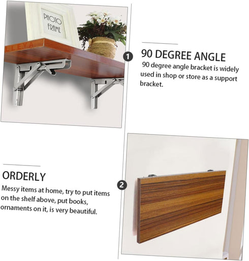 2pcs LALAFINA Stainless Steel Folding Triangle Brackets Heavy Duty Wall Mounted Shelf Support for Shelves Benches