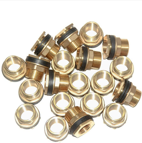 Joywayus 1/2" Female to 3/4" Male Solid Brass Water Tank Connector, Threaded Bulkhead Fitting with 2 Rubber Rings