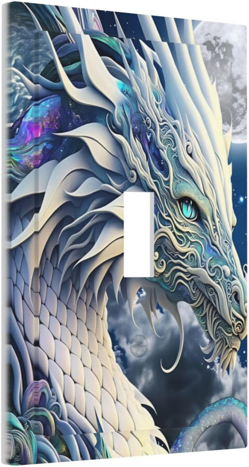 HTSAHKV 3 5 Inch White Dragon Moon Wall Plate Light Switch Cover Single Gang Outlet Faceplate Print Plate Cover X