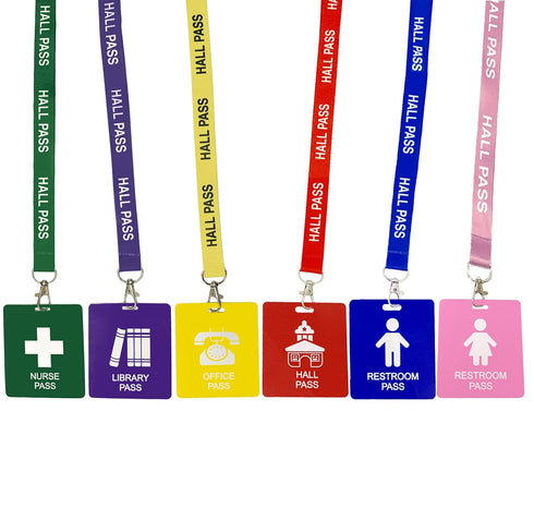 Hall Pass Lanyards with Card Passes, Unbreakable Classroom Passes Set for Teacher Parents, 6 Pcs