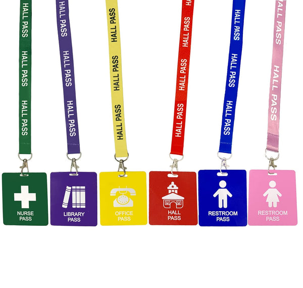 Hall Pass Lanyards with Card Passes, Unbreakable Classroom Passes Set for Teacher Parents, 6 Pcs