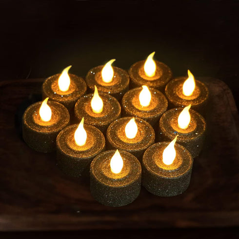 FURORA LIGHTING Black Glitter LED Tealight Candles, Pack of 12 Flameless Flickering Candles for Home D cor